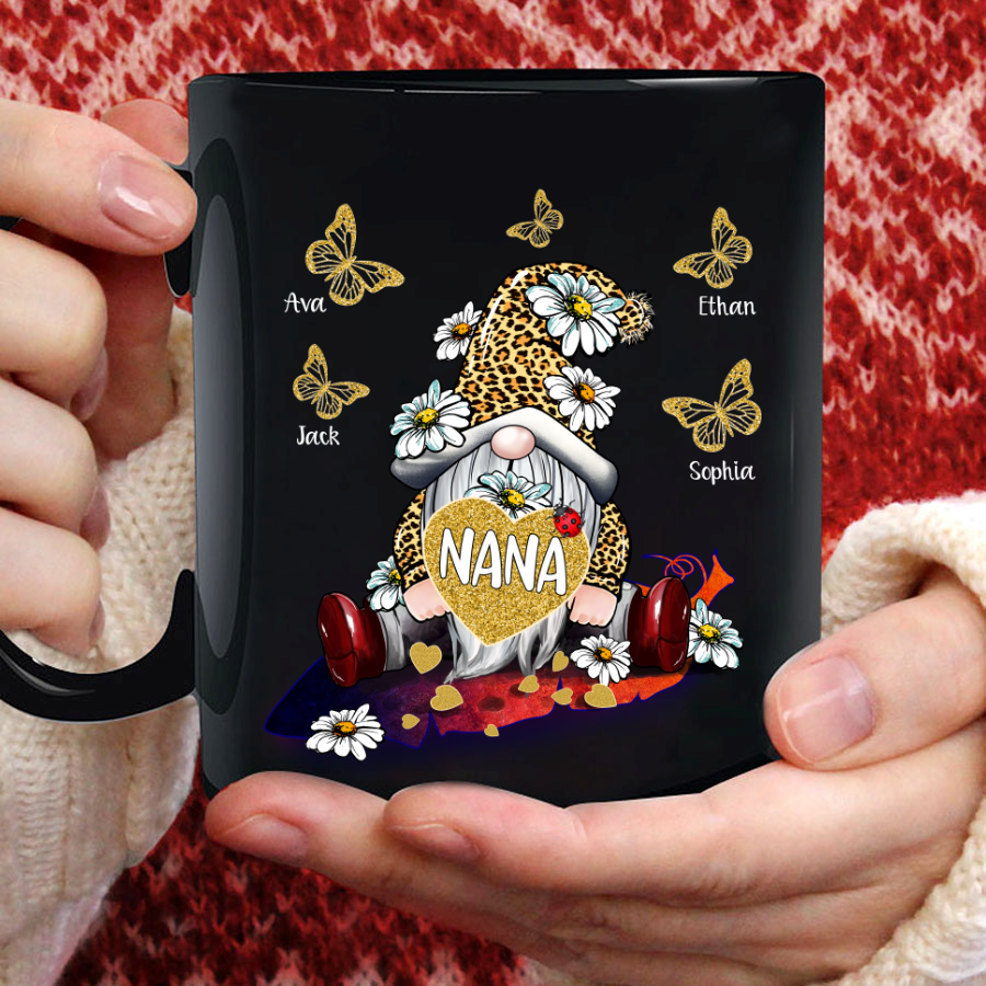 Nana And Grandkids Gnome Leopard Fall Mug