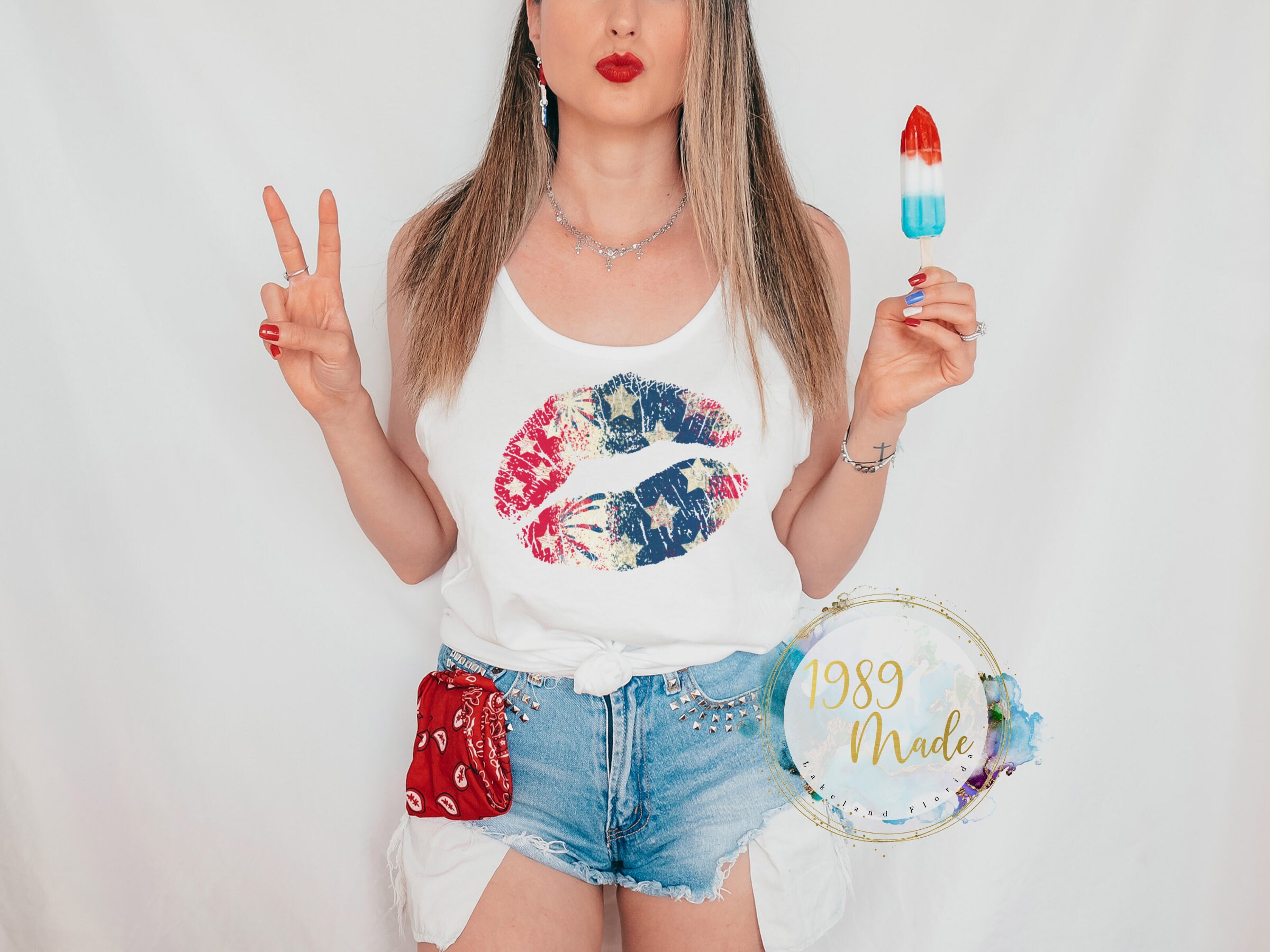 4th Of July Flag Lips Summer Tank