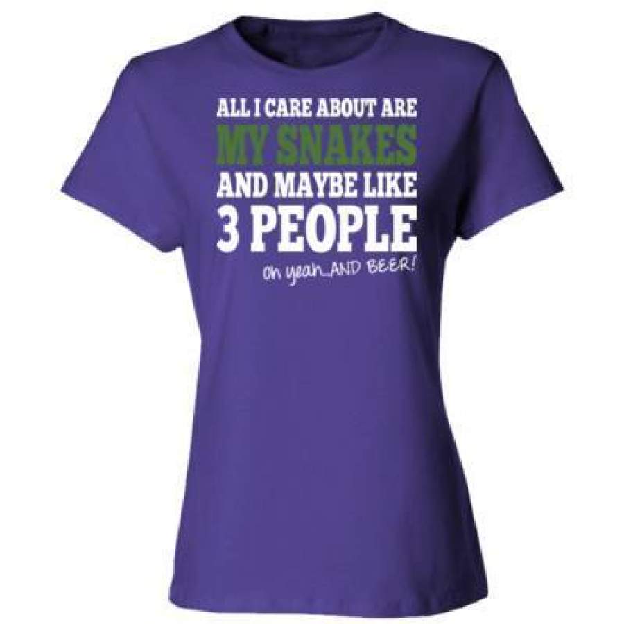 AGR All I Care About Is My Snakes And Maybe Like 3 People And Beer – Ladies’ Cotton T-Shirt