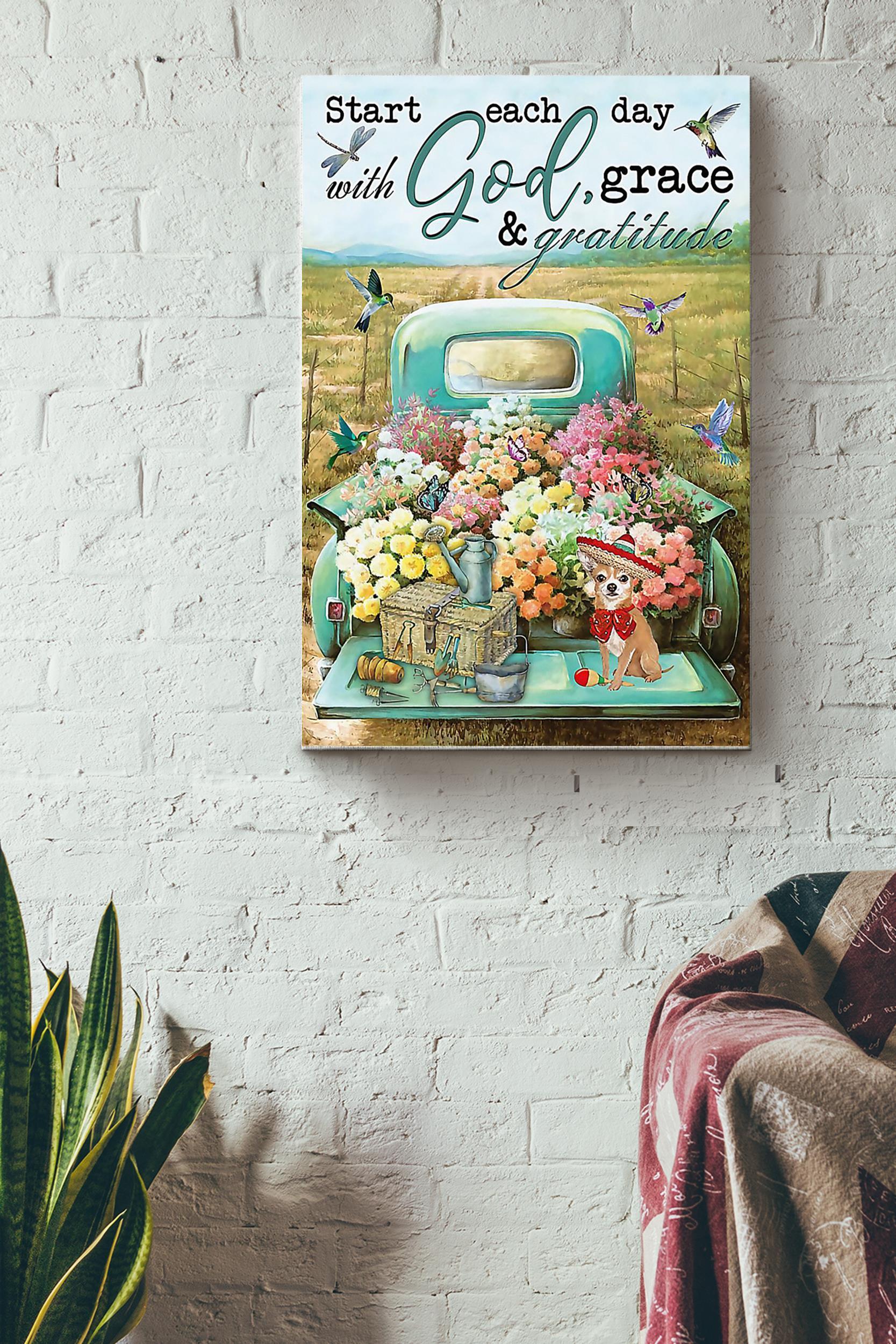 Start Each Day With God Grace And Gratitude Flowers Car Poster Wrapped Canvas