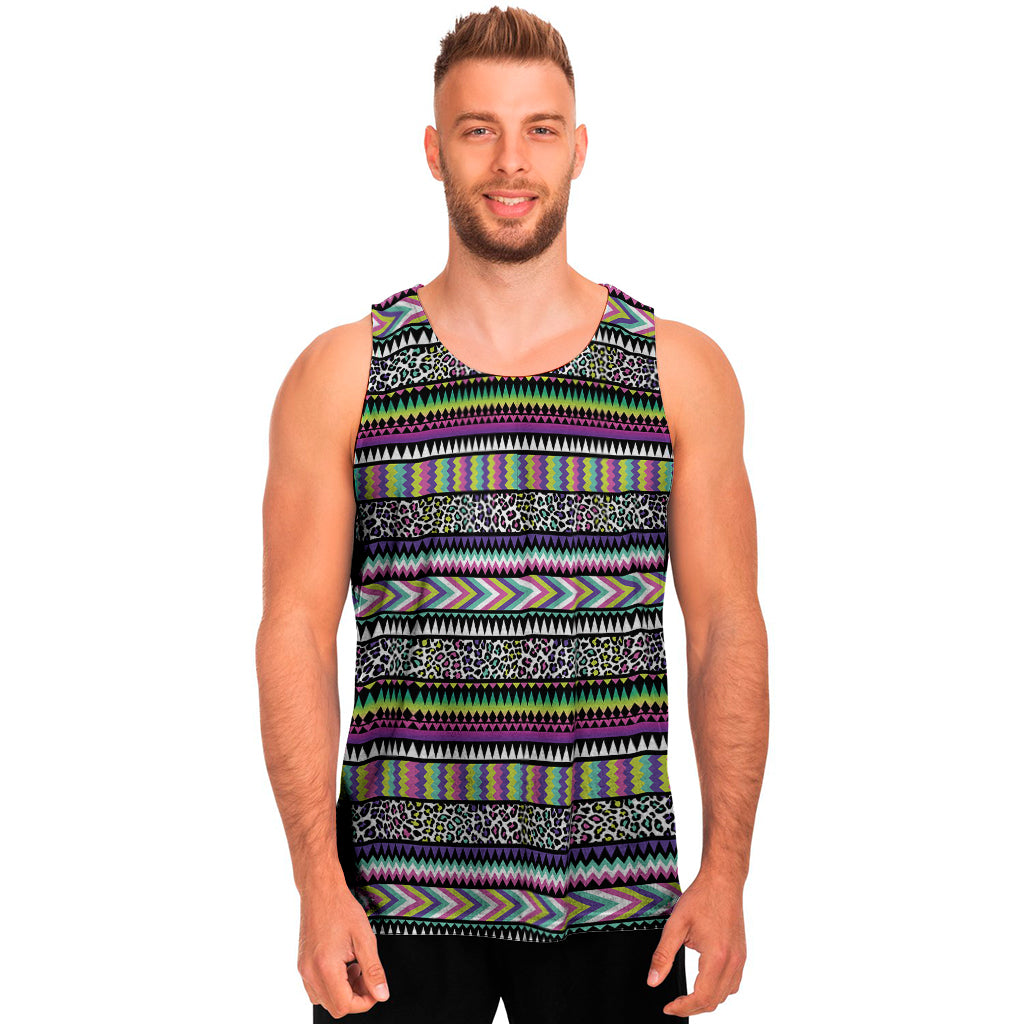 Colorful Leopard Navajo Tribal Print Men’S Tank Top