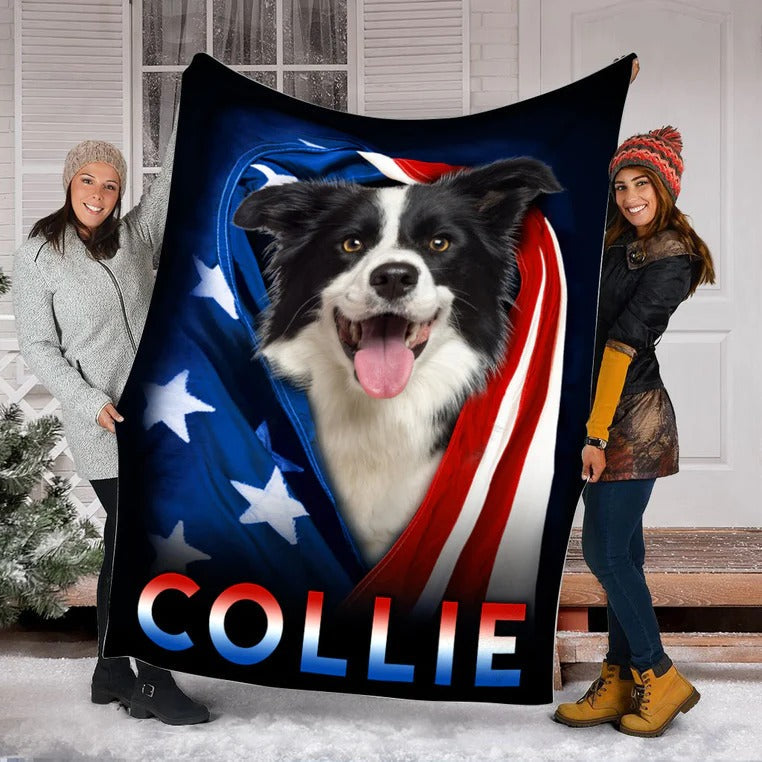 Border Collie Dog American Flag Patriotic Blanket Gift For Dog Lovers, Happy 4Th Of July, Birthday Gift Home Decor Bedding Couch Sofa