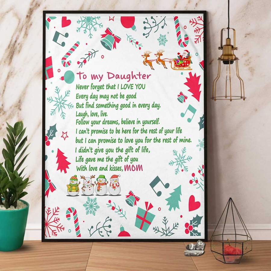 Christmas mom to my daughter life gave me the gift of you with love and kisses xmas candy cane snow paper poster no frame/ wrapped canvas wall decor