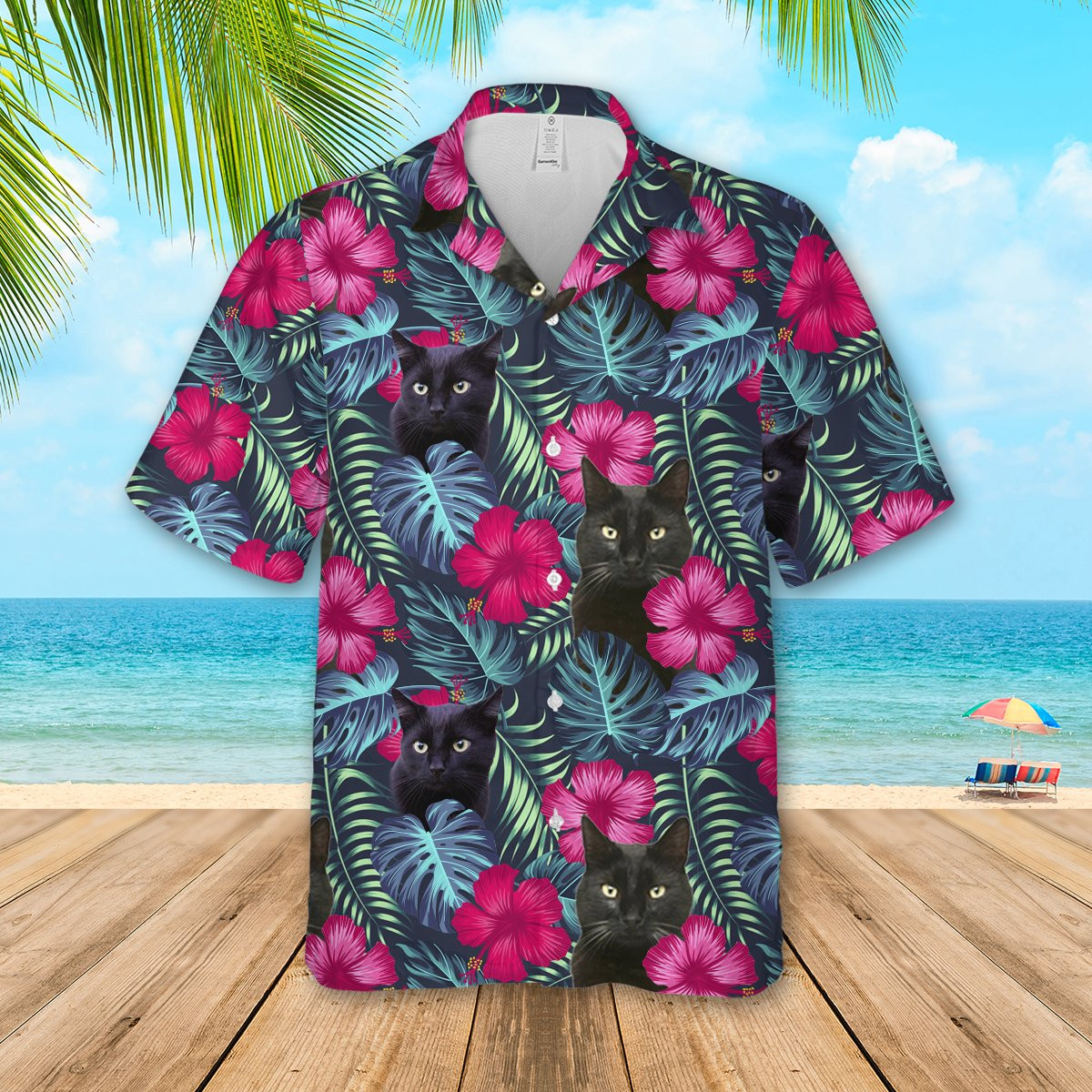 Floral Tropical Black Cat Hawaii Shirt Unisex Adult Ha38474