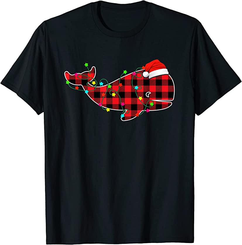 Funny Whale Christmas Tree Red Plaid Xmas Animals Lover T-Shirt