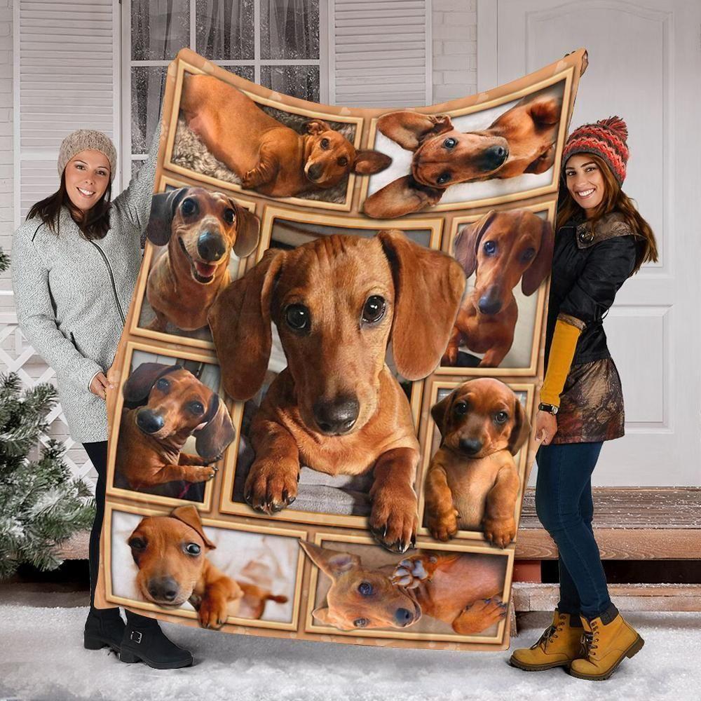 3D Dachshund Puppy Images Printed Fleece Blanket