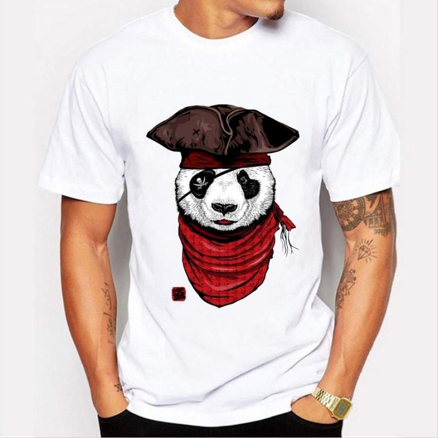 Summer New Section Leisure High-Quality Fashion Pirate Panda Printed Short-Sleeved Round Neck T-Shirt Men’S Tops