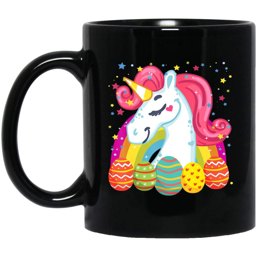 Unicorn Easter Eggs Gifts for Kids Boys Girls 11oz 15oz Black Mug Happy Easter Day Funny Colors Eggs Bunny Ears Peeps Cute