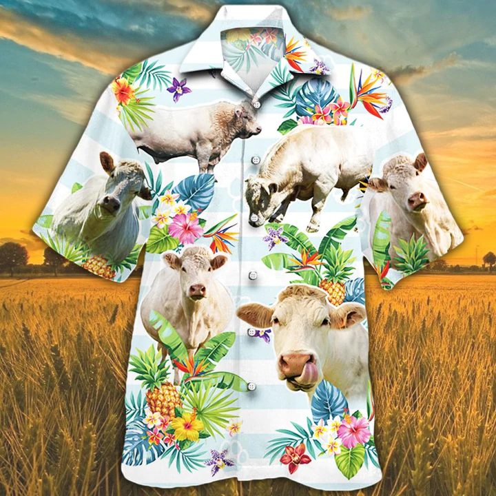 Charolais Cattle Hawaii Shirts For Cow Lovers Tropical Flower Hawaii Shirt Ha34566