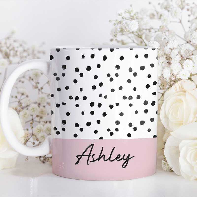 Polka Dot Name Mug Birthday Gift For Her Tea Coffee Lover Personalized Mug