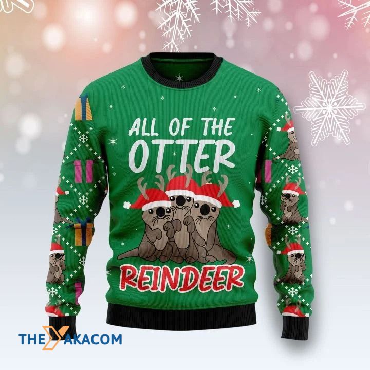 Scared Otter Family All Of The Otter Reindeer Gift For Christmas Ugly Christmas Sweater