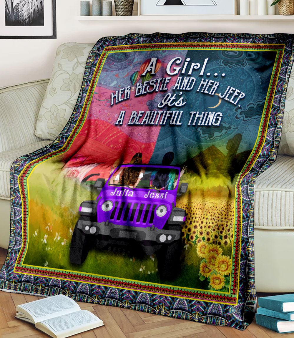 A Girl Her Bestie Her Jeep Its A Beautiful Thing Fleece Blanket