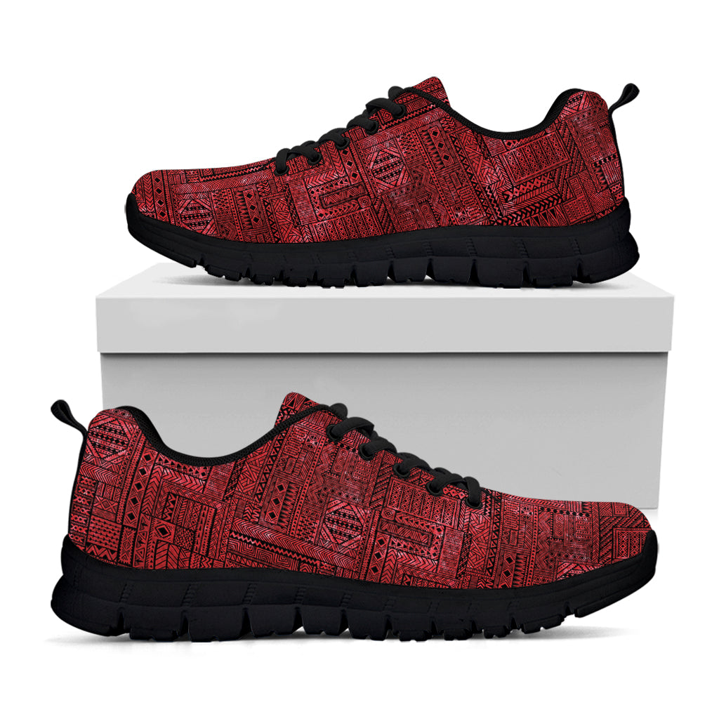 Red And Black African Ethnic Print Black Sneakers