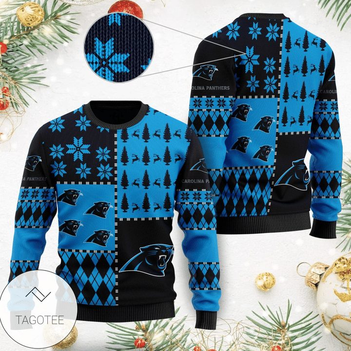 Carolina Panthers Blue Black Gift For Fan Ugly Wool Sweater Christmas V3