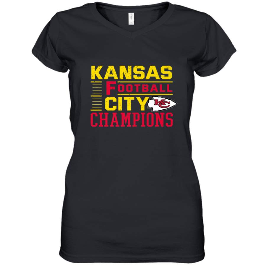 Kansas City Football Champions Vintage KC Distressed Gift Women’s V-Neck T-Shirt