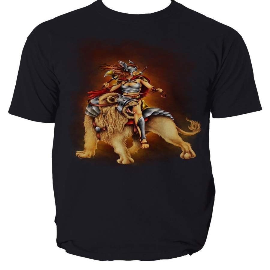 The Lion Rider T Shirt Comics Cartoon Animal Hero Mens T-shirt Tee S-3XL