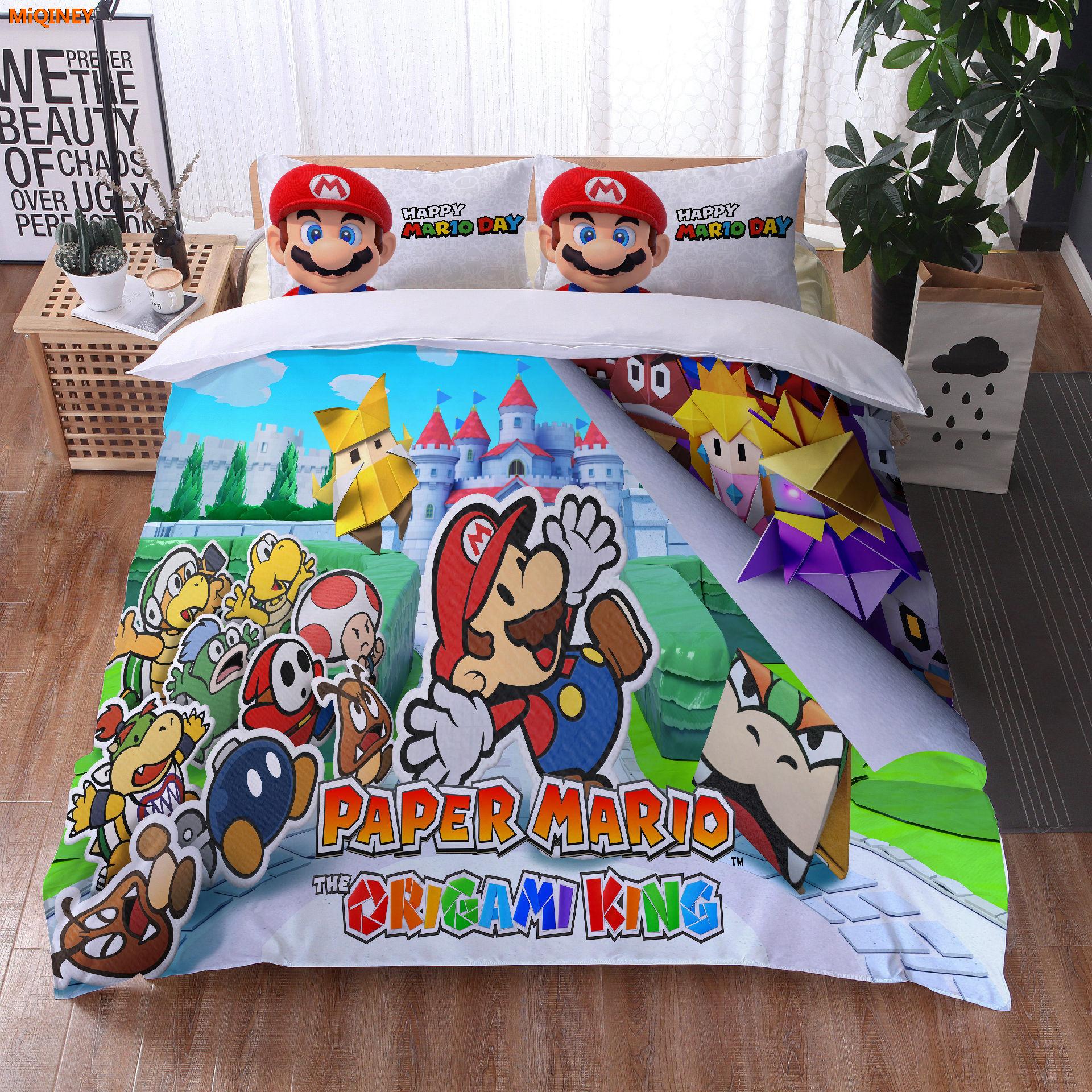 2022 Game Mario Bedding Set Duvet Cover And Pillowcase Anime Cartoon Cartoon Super Mario Full Size Bed Set Set Bedding