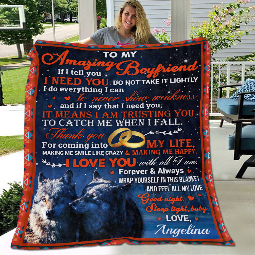 Boyfriend Gift, Christmas Birthday Gift For Boyfriend, Personalized Wolf To My Amazing Boyfriend Fleece Blanket