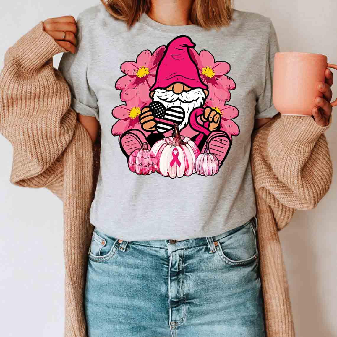 Us Gnome Shirt – Breast Cancer Awareness T-Shirt Gifts For Mom Daughter Friends Hoodies Sweater Pink