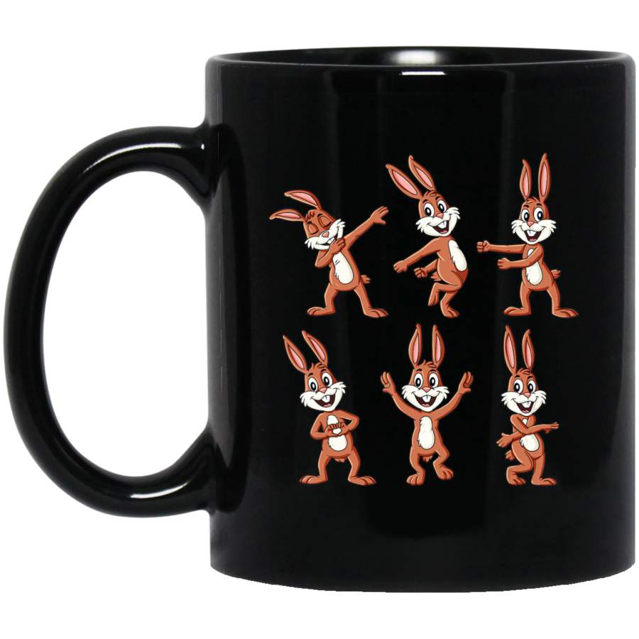 Dancing Rabbits Easter Day Dance Challenge Boys Girls Kids 11oz 15oz Black Mug Happy Easter Day Funny Colors Eggs Bunny Ears Peeps Cute