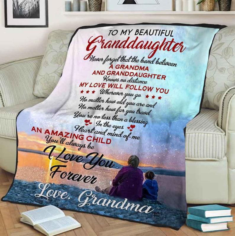 To My Beautiful Granddaughter Blanket, In The Eyes Heart And Mind Of Me,Gift For Granddaughter Family Home Decor Bedding Couch Sofa Soft And Comfy Cozy