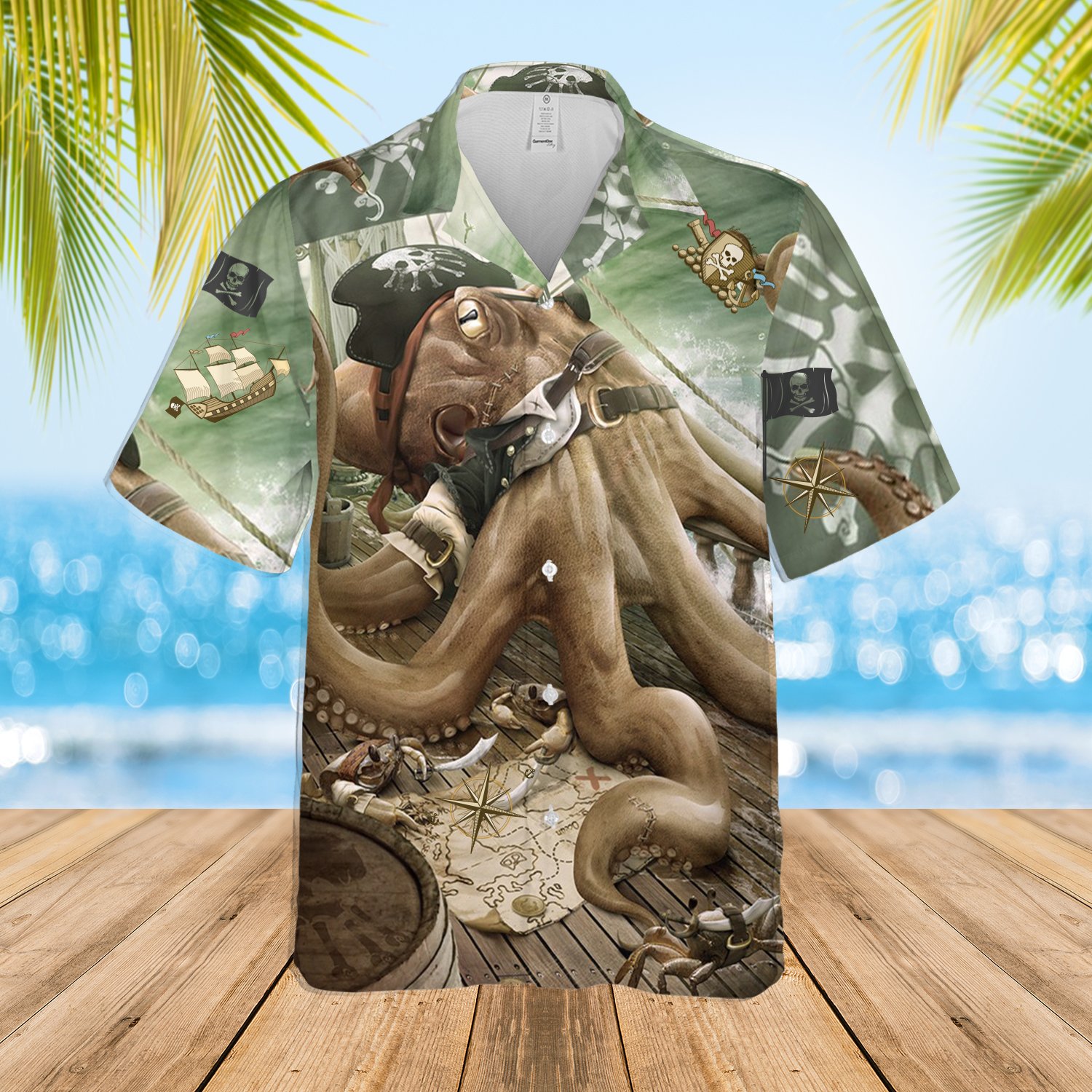 Octopus Captain Hawaii Beachshirt Ha4596