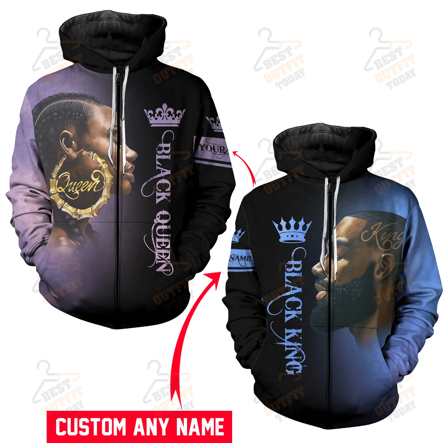 Personalized Black King & Black Queen Hoodie For Men And Women