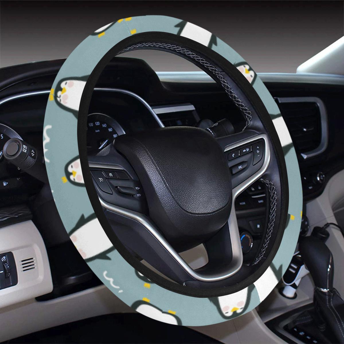 Penguin Pattern Print Design A02 Steering Wheel Cover With Elastic Edge