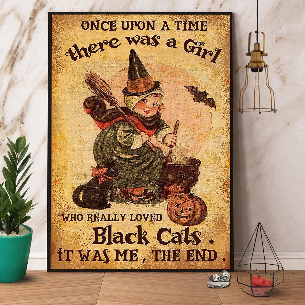 Once Upon Time There Was A Girl Loves Black Cats Halloween Paper Poster No Frame Matte Canvas, Wall Decor Visual Art