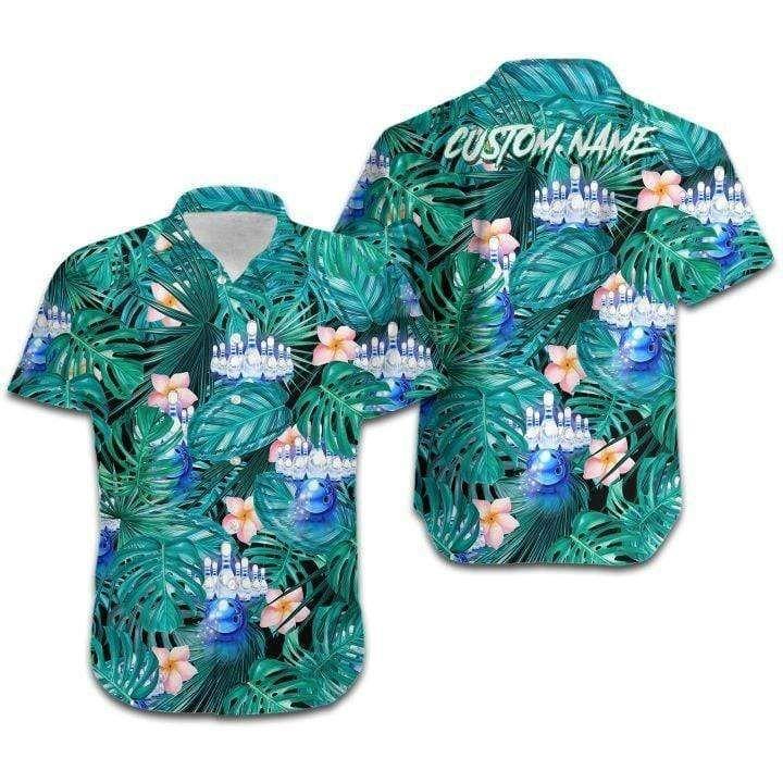 Beach Shirt Custom Name Tropical Bowling Blue Hawaiian Aloha Shirts