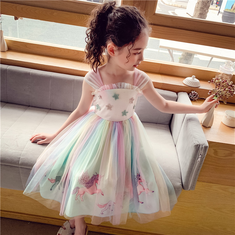 2021 Summer Girls Dress Children Clothing Dream Rainbow Chiffon Hanfu Classical Elegant Princess Dress Suspender Dress For Girl alx