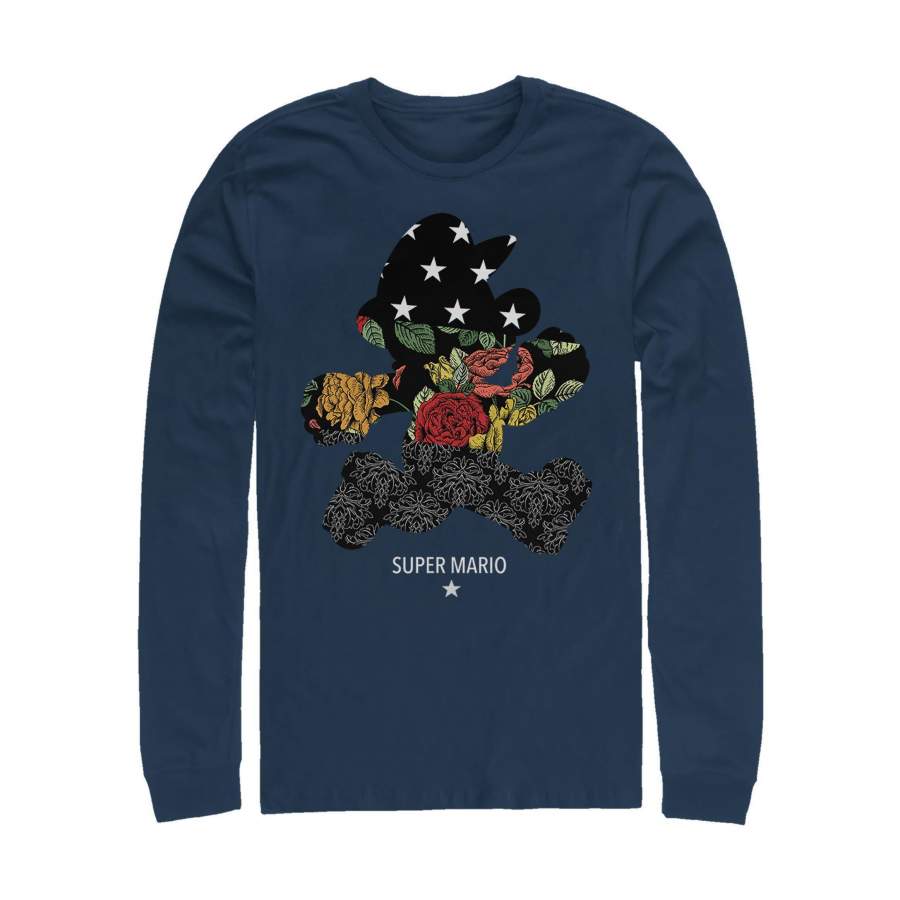 Super Mario Dark Cut-Out – Super Mario Nintendo Long Sleeve T-Shirt, Navy