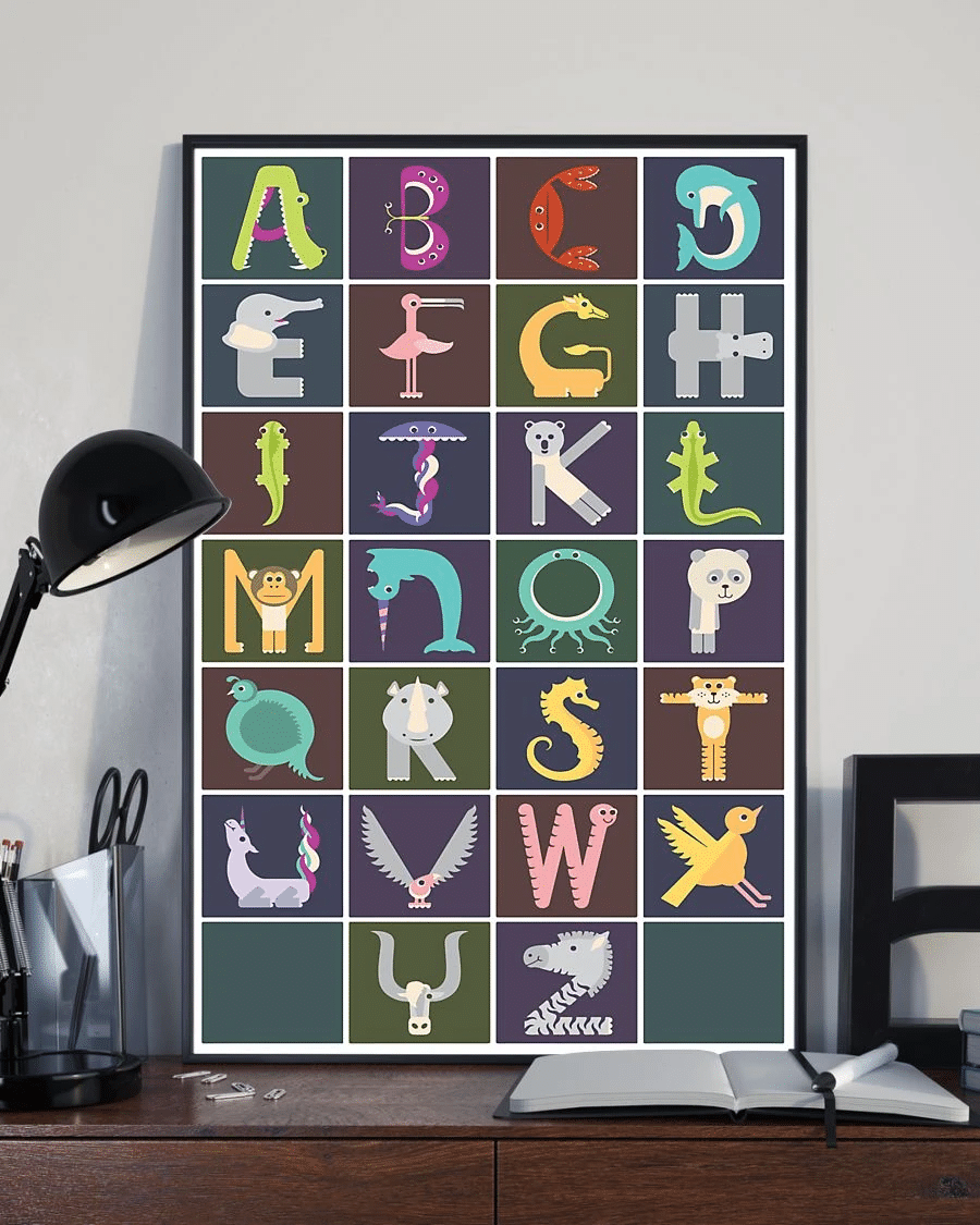 Alphabet Animal Graphic Chart Poster Canvas – Vintage Home Decor Wall Art Evg81408