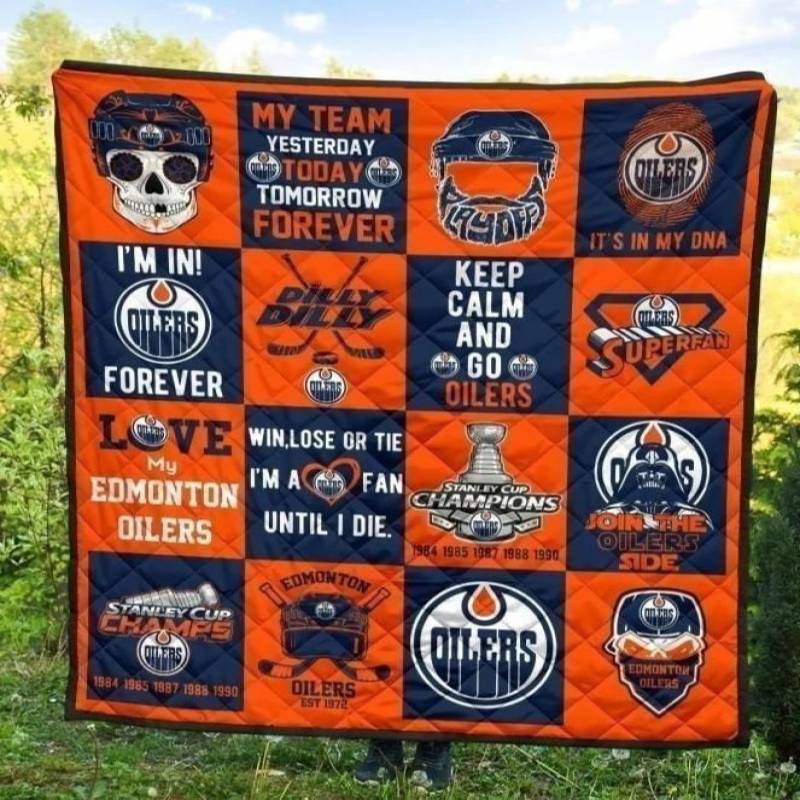 My Team Edmonton Oilers Quilt Blanket Hockey Fan Gift Idea MN09