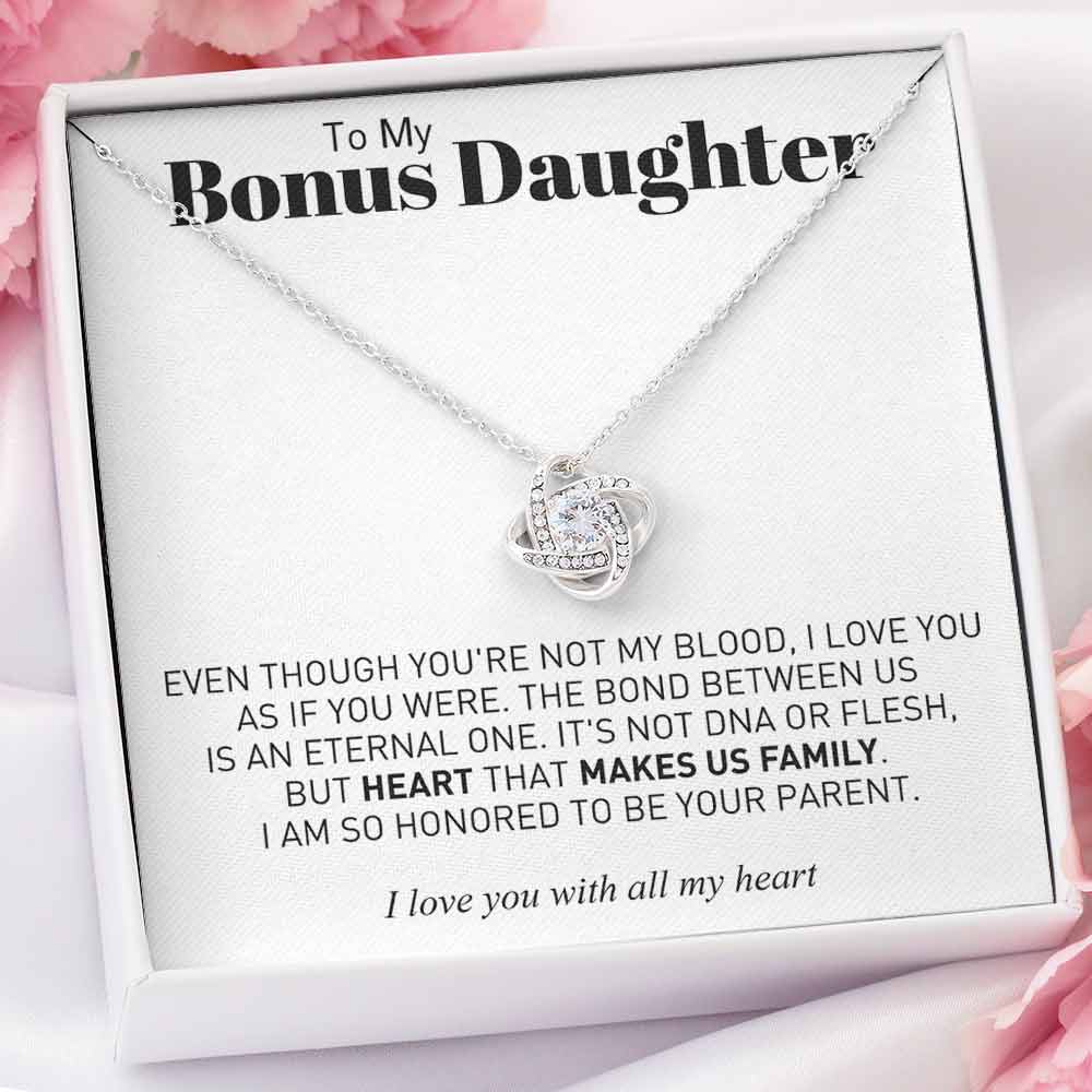 To My Bonus Daughter Necklace – Heart Makes Us Family Interlocking Heart Necklace