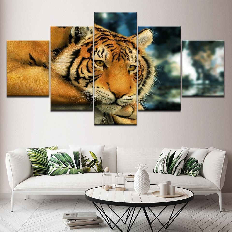 Animal Tiger Scenery Animal 5 Panel Canvas Art Wall Decor