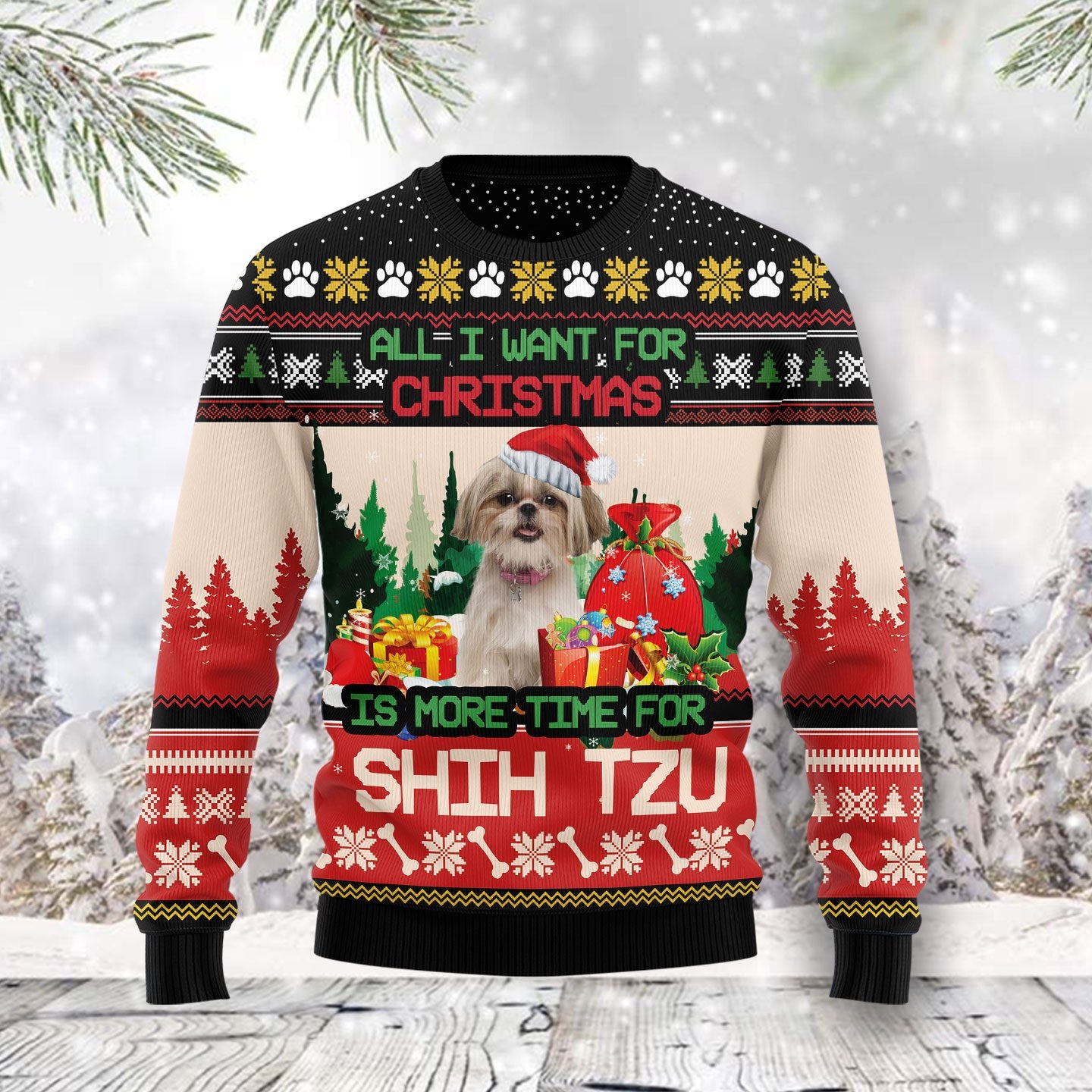 Shih Tzu More Time Sweater, Ugly Christmas Sweater For Dog Lovers