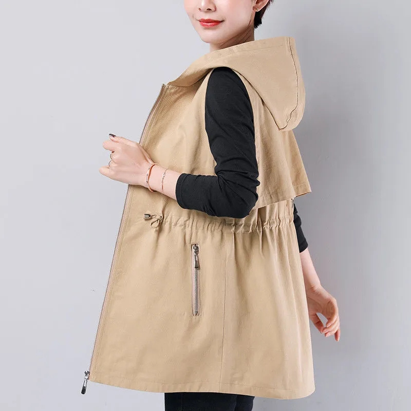 2022 Women’s Vest Jacket Mid-Length Spring Autumn Waistcoat New Loose Sleeveless Jackets Fashion Zipper Vest Coat Female Top 4XL alx