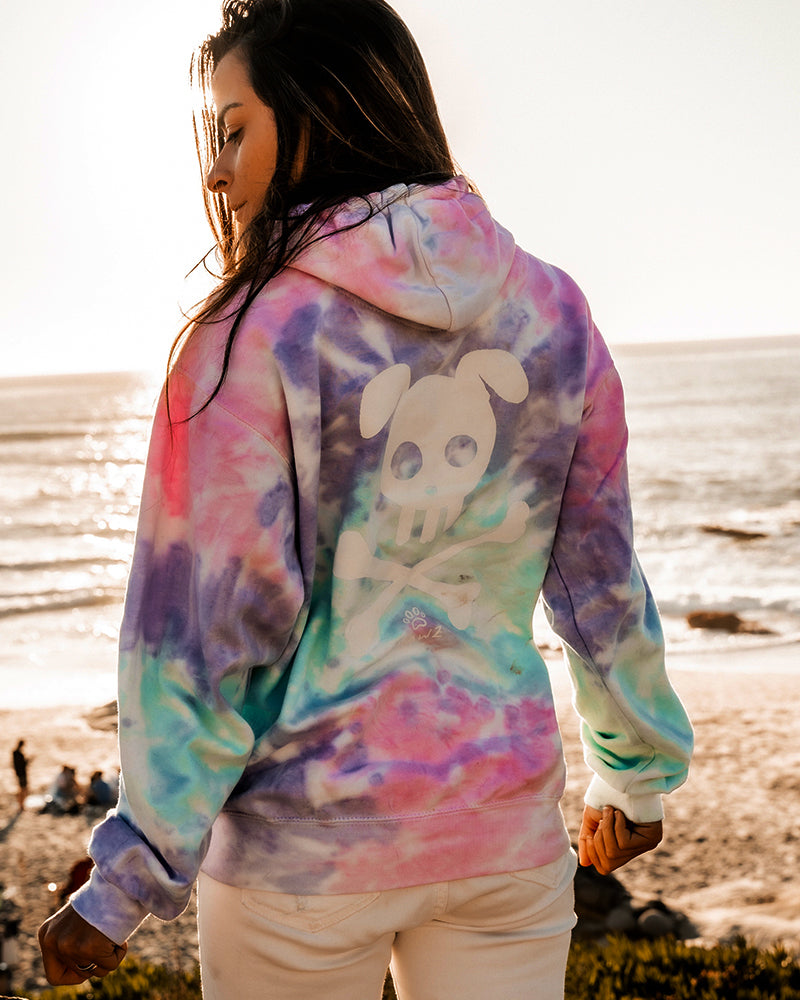 Pawz Cotton Candy Tie Dye White Skull & Bones Hoodie