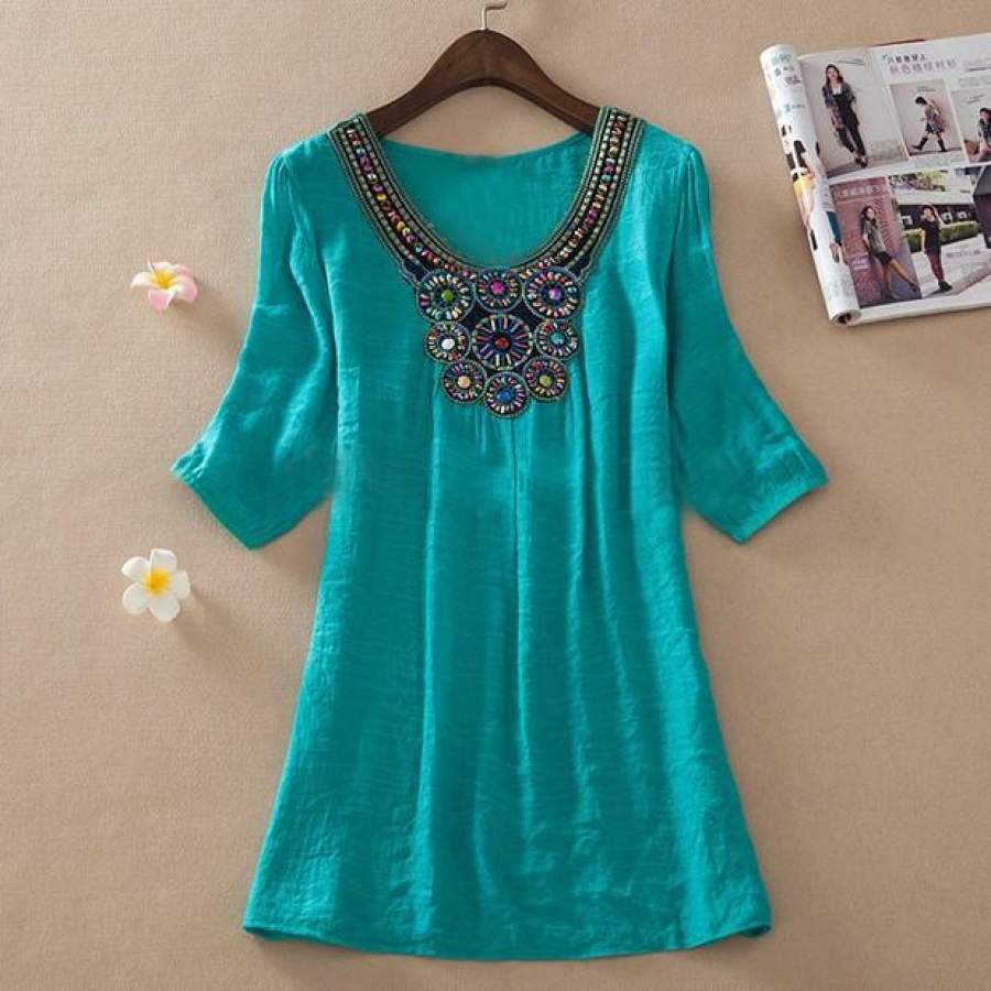 2015 Summer New Women Floral Embroidery Plus Size XXXL Loose Blouse Shirts 7 Candy Colors Chiffon Casual Shirt Tops