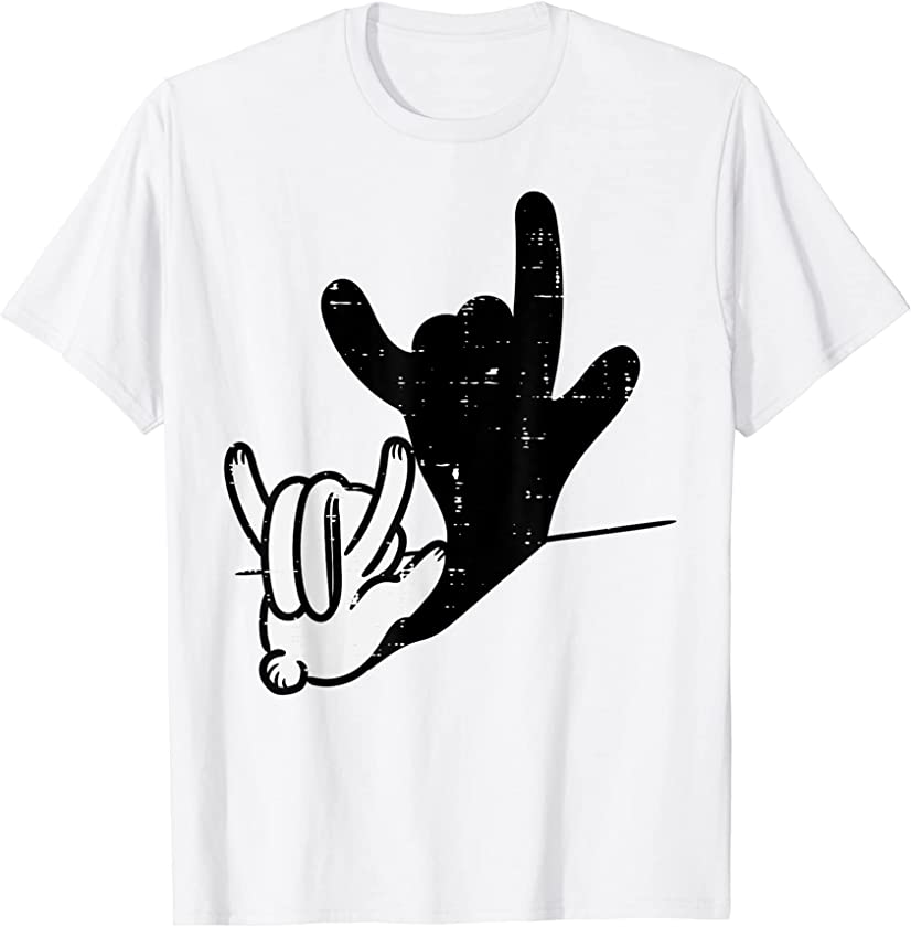 Bunny Rabbit Love You Hand Sign Language Funny Shadow Easter T-Shirt