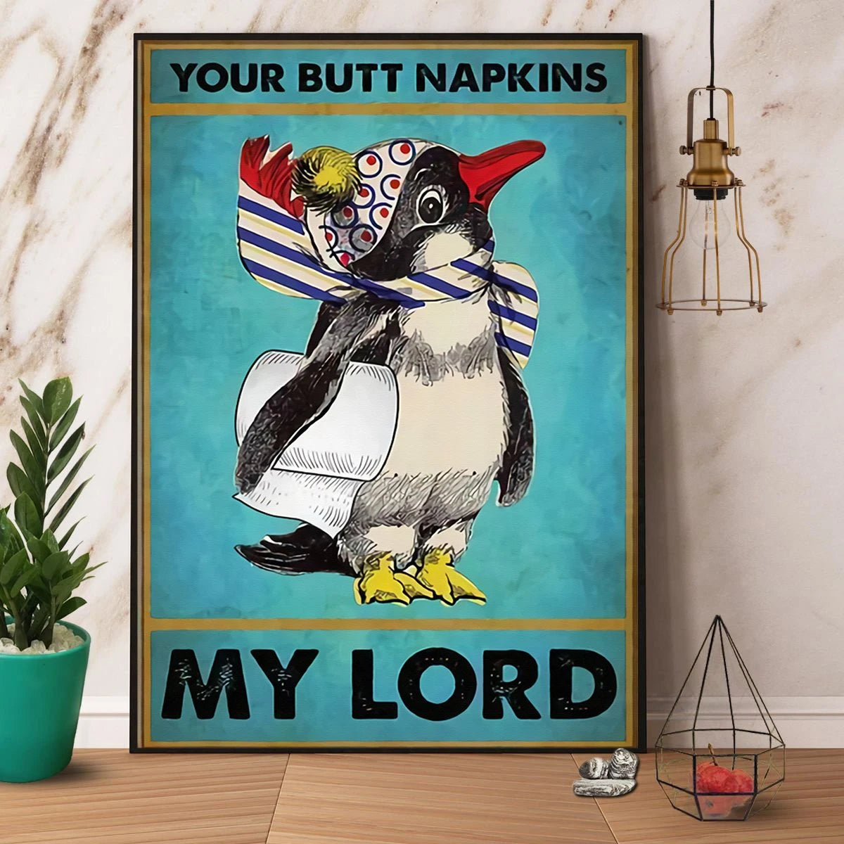 Penguin Your Butt Napkins My Lord Vintage Cute Penguin Canvas Poster Wall Art Decor