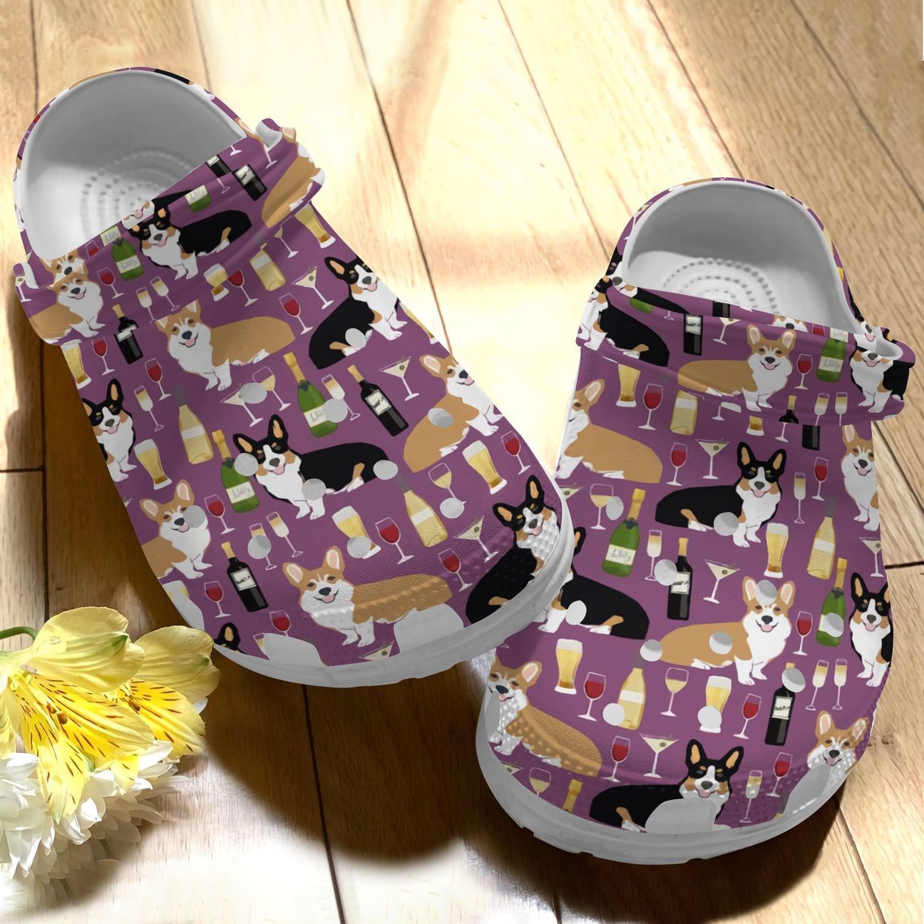 Corgi Personalize Clog, Custom Name, Text, Fashion Style For Women, Men, Kid, Print 3D Whitesole Pattern 1