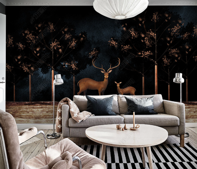 3D Hand Drawn Forest Animal Elk Wall Mural Wallpaper Lqh 70