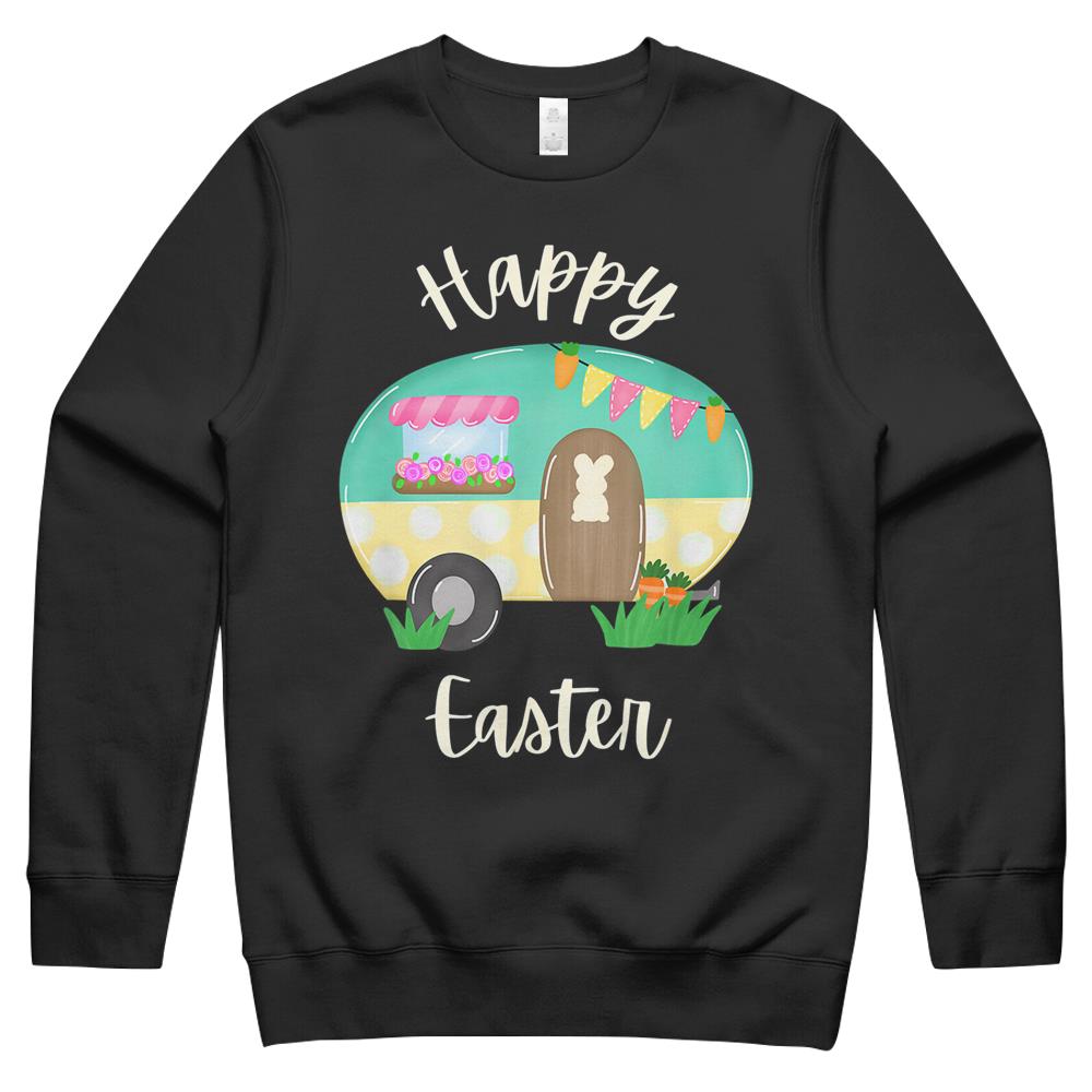 Camping Happy Easter Retro Camper Bunny Crewneck Sweatshirt