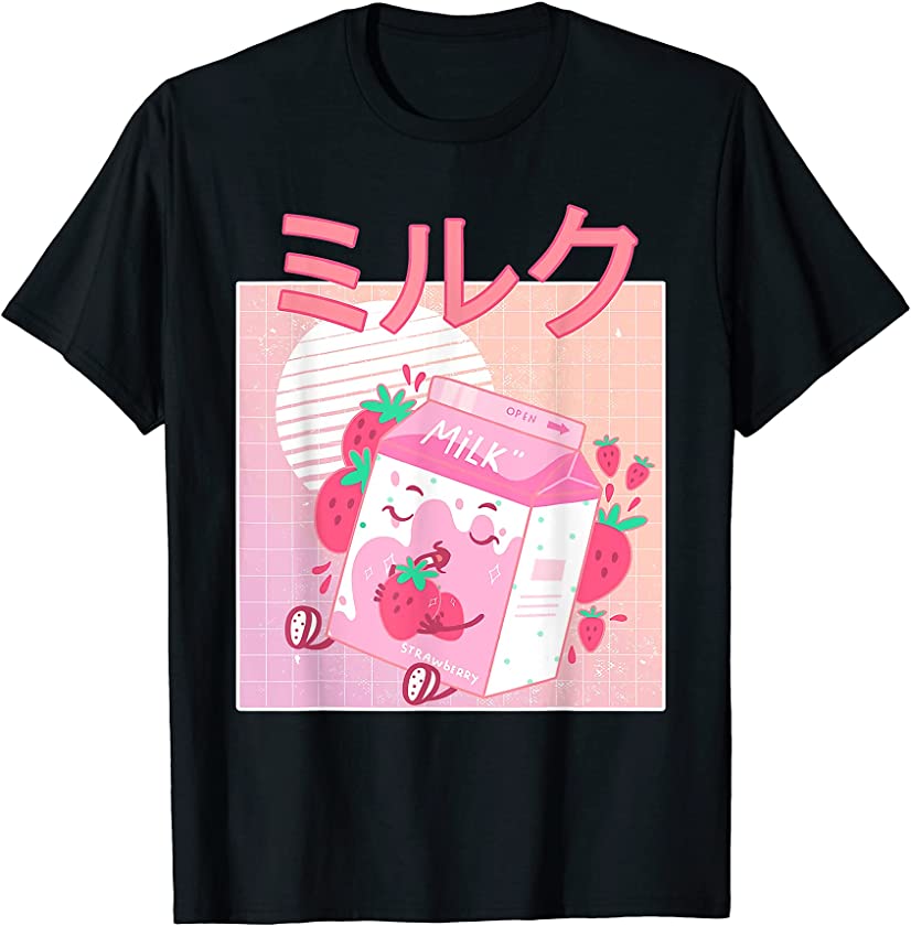 Strawberry Milk Shake Funny Retro 90s Japanese Kawaii Tee T-Shirt ...