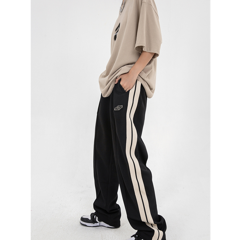 Black Vintage High Waist Women’s Sports Pants Stripe Streetwear Hip Hop Casual 2022 Summer Wide Leg Straight Baggy Sports Pants alx