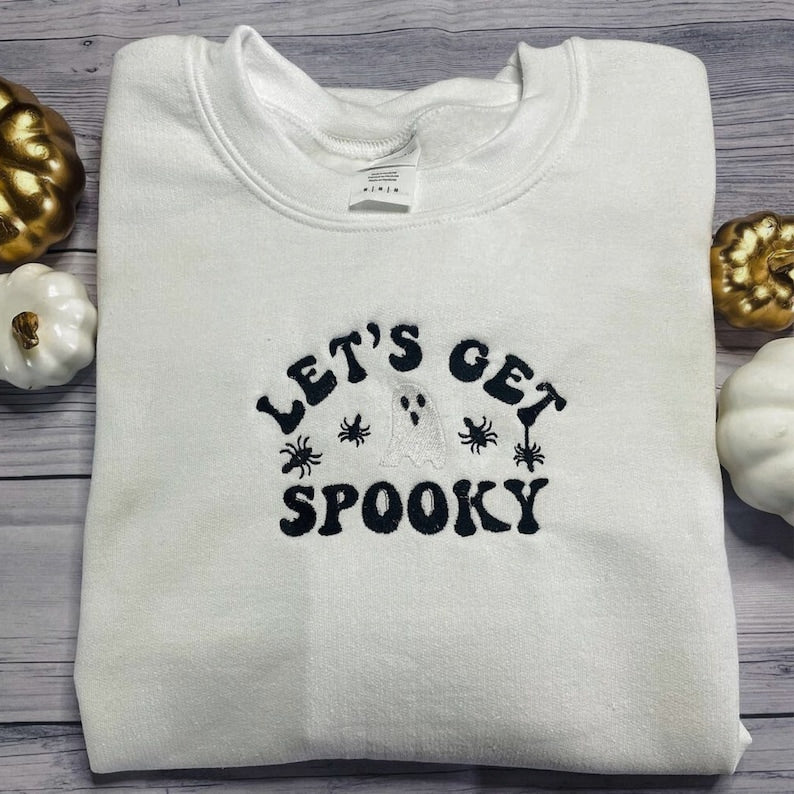 Let’S Get Spooky Halloween Embroidered Sweatshirt 2D Crewneck Sweatshirt All Over Print Sweatshirt For Women Sweatshirt For Men Sws3462