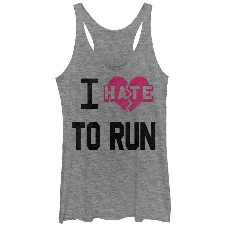 CHIN UP Women’s I Hate Heart To Run  Racerback Tank Gray Heather