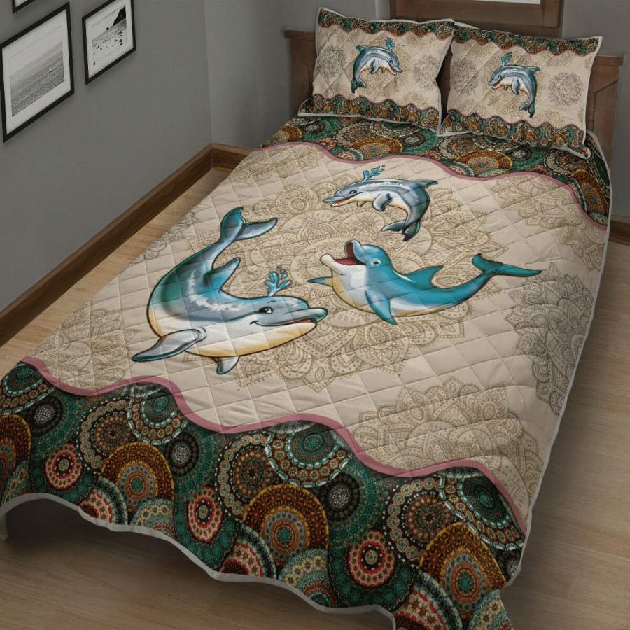 Dolphin Vintage Mandala Quilt Bed Set #2509HL